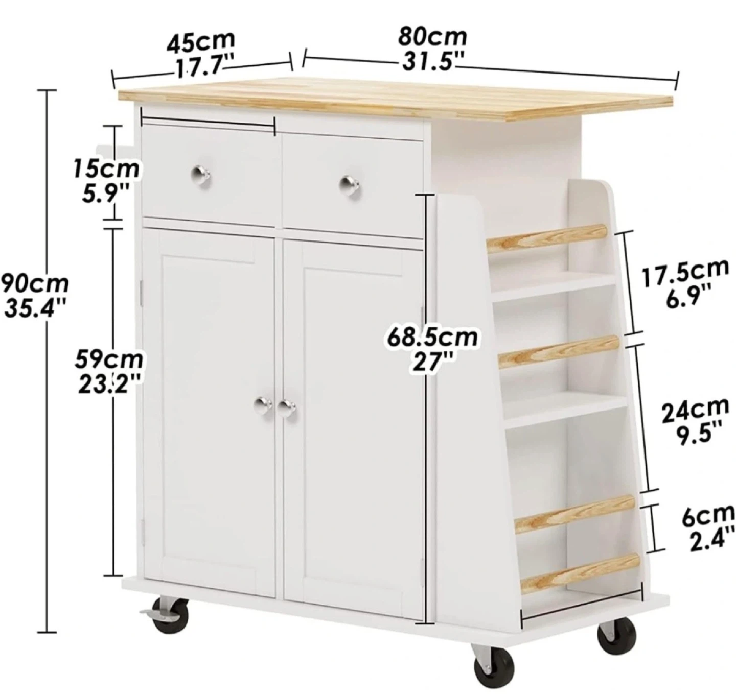 White Kitchen Island Cart with Wood Top - photo 4