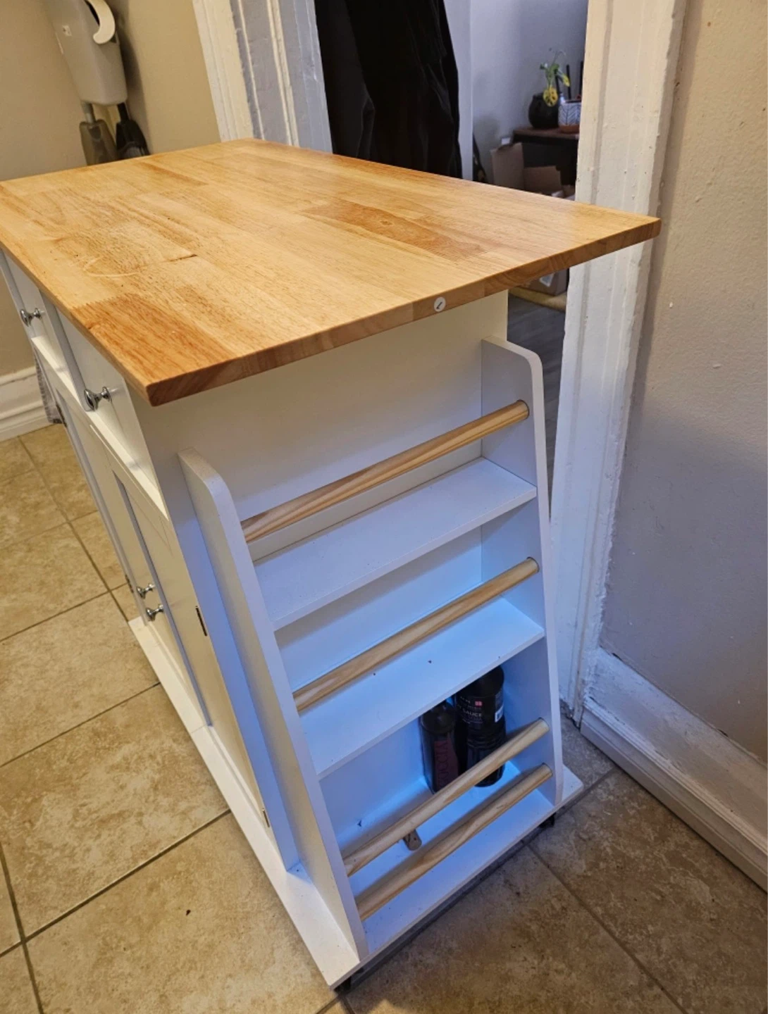 White Kitchen Island Cart with Wood Top - photo 3