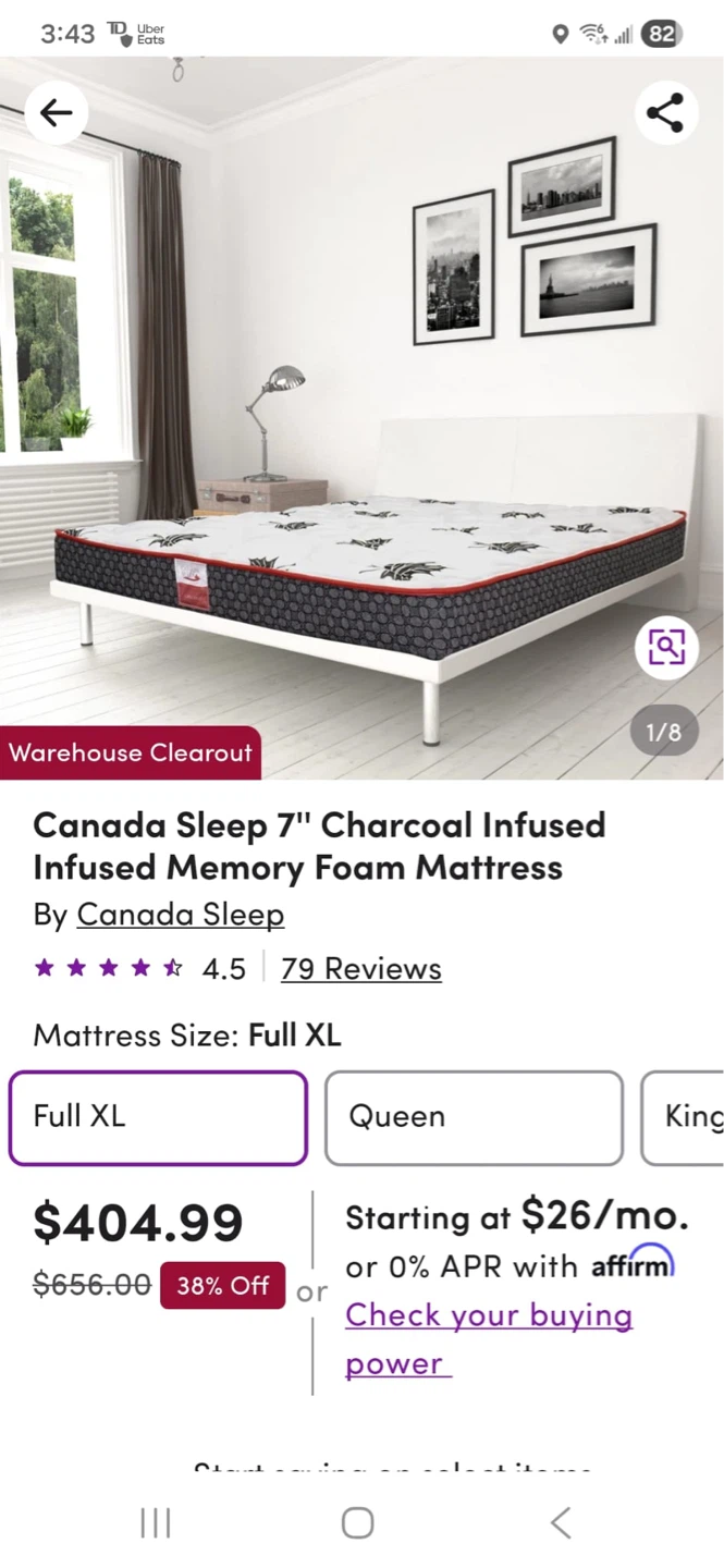Canada Sleep 7" Charcoal Infused Memory Foam Mattress - Full XL - photo 3