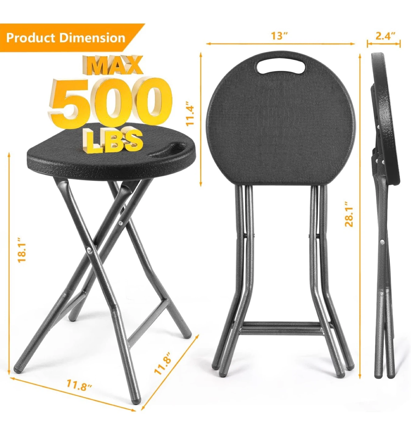 Two black Folding Stools - 500 LBS Capacity - photo 2