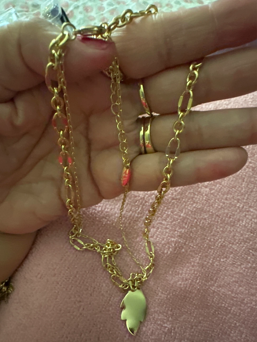 Gold paminated Necklace with Leaf Charm