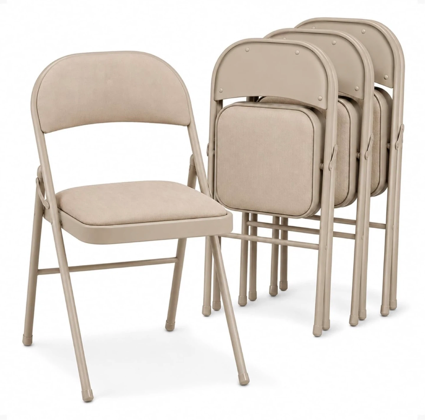 4 padded folding chairs in beige