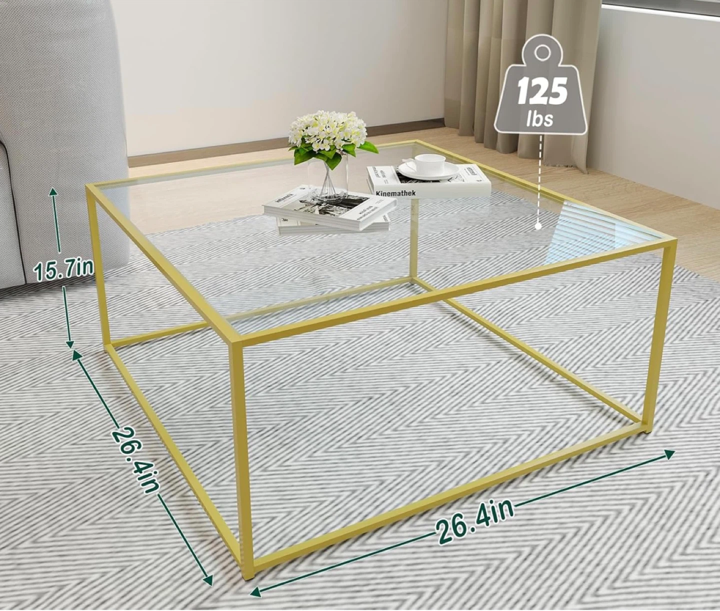 Glass Coffee Table with Gold Frame - photo 2