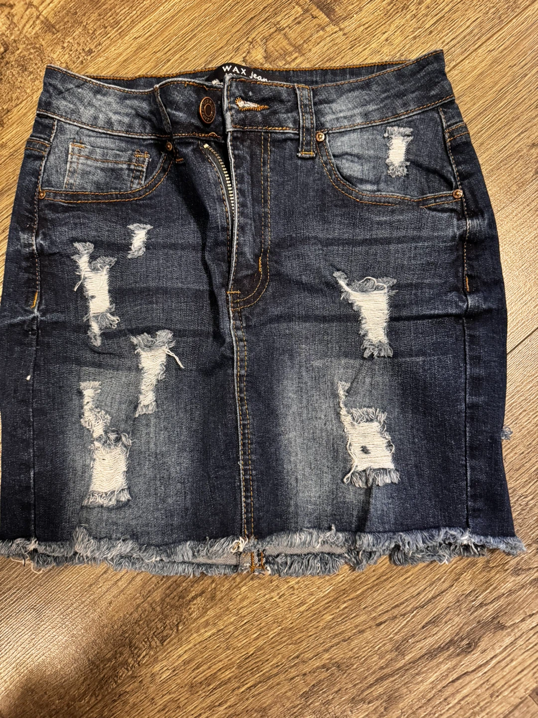 Wax Jean Distressed Denim Skirt