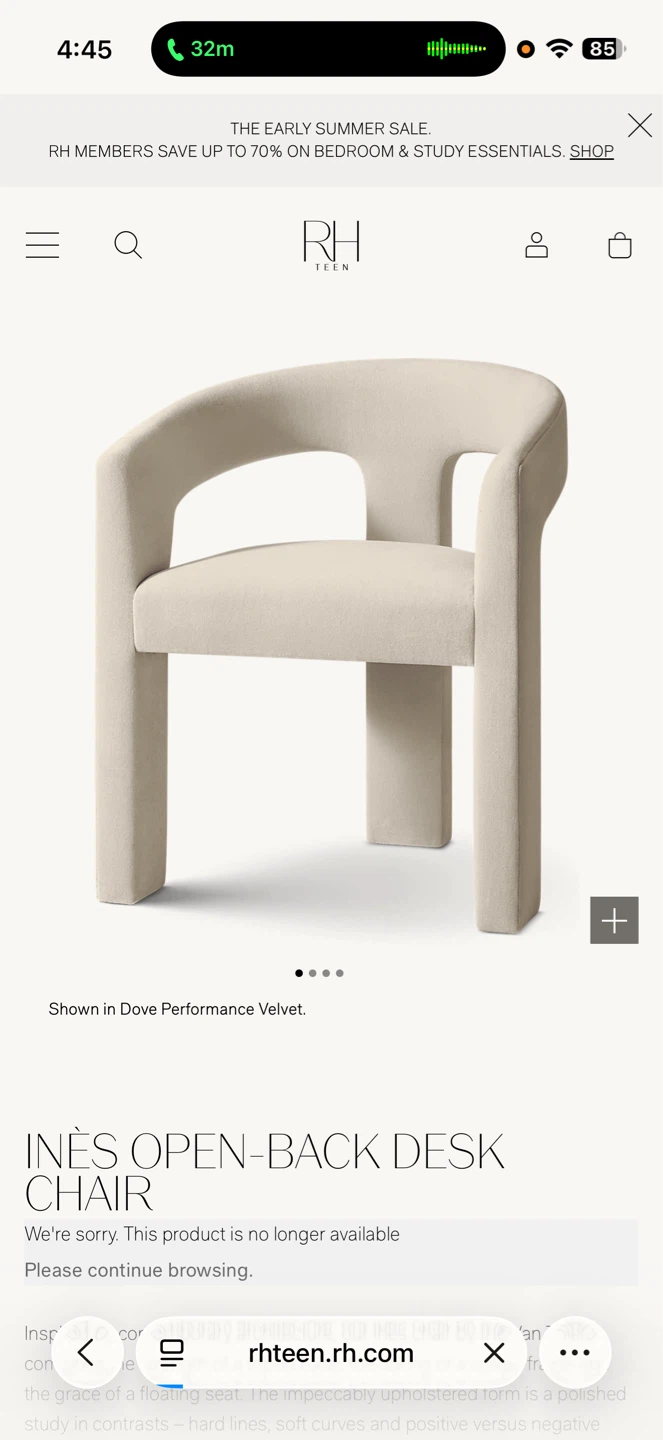 RH "Inès" Open-Back Desk Chair