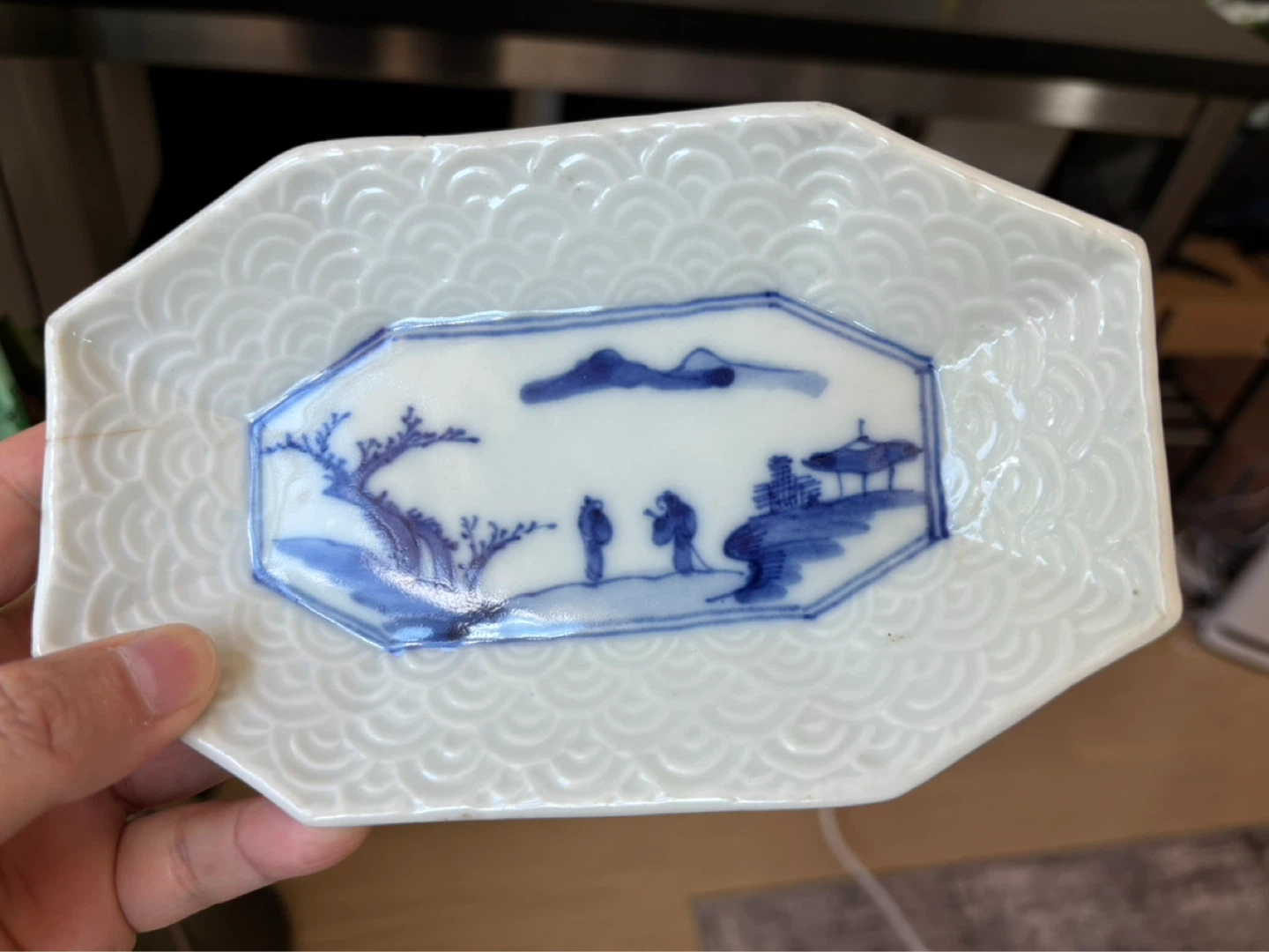 Octagonal Blue and White Ceramic Dish - photo 3