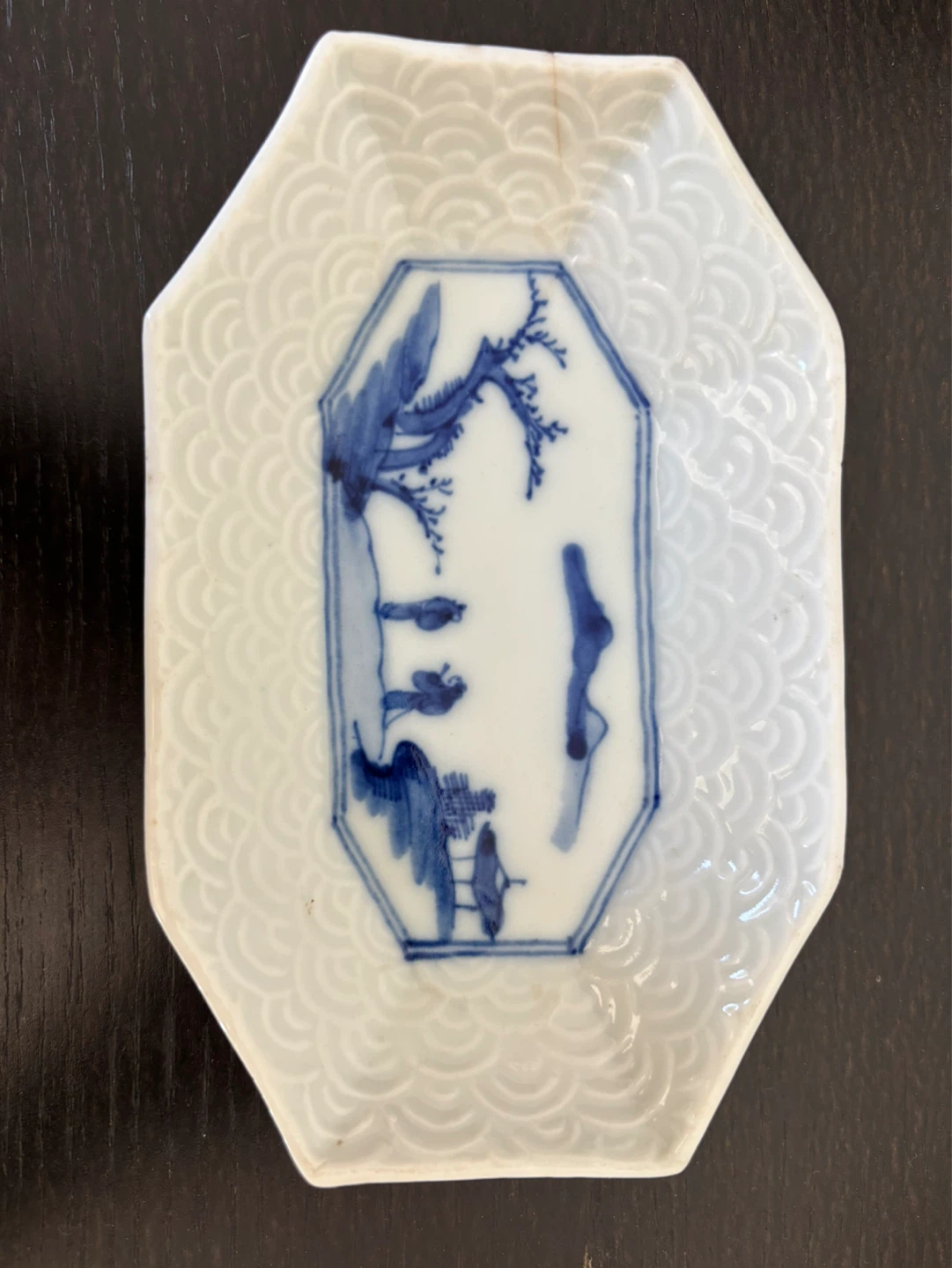 Octagonal Blue and White Ceramic Dish