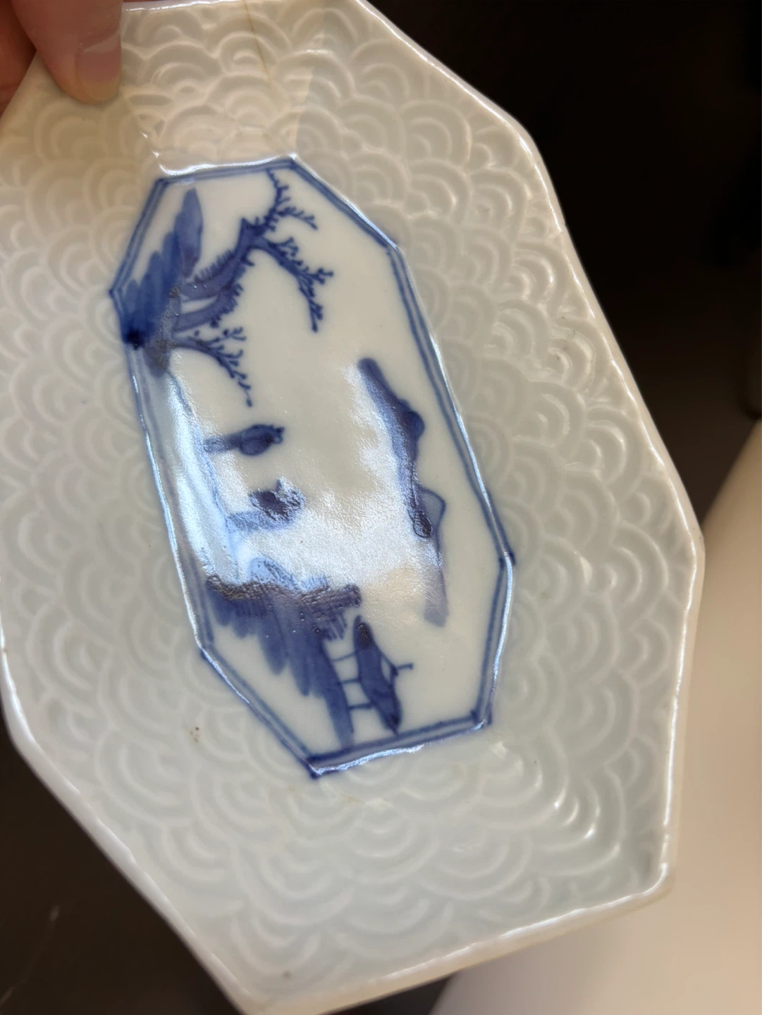 Octagonal Blue and White Ceramic Dish - photo 2