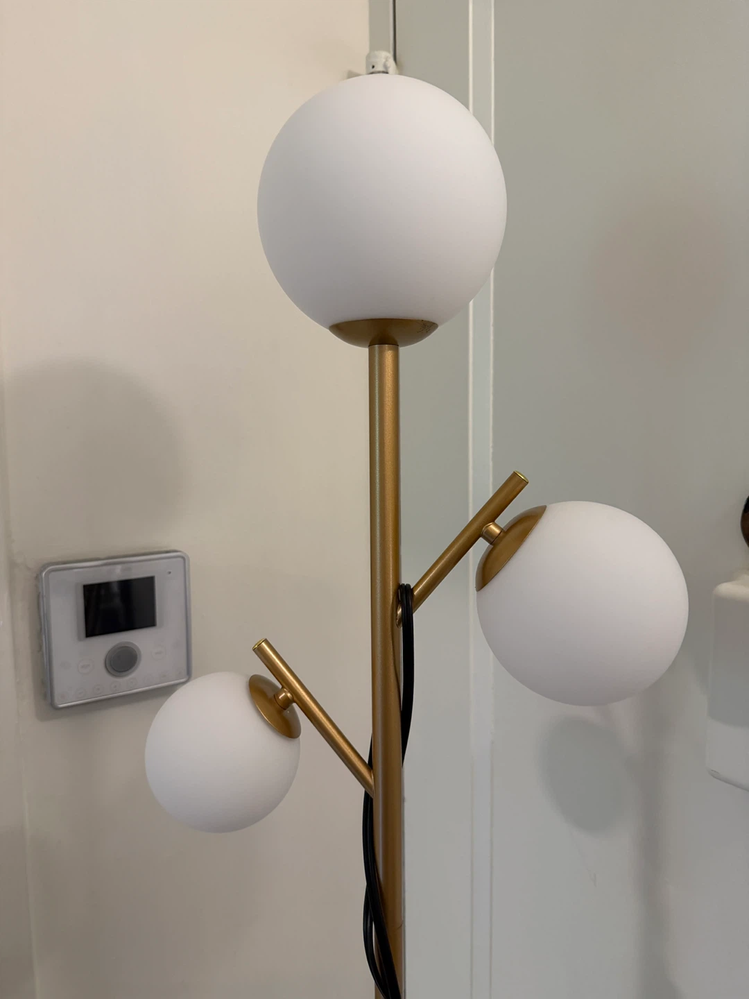 Modern Gold Floor Lamp with 3 White Globe Shades - photo 2