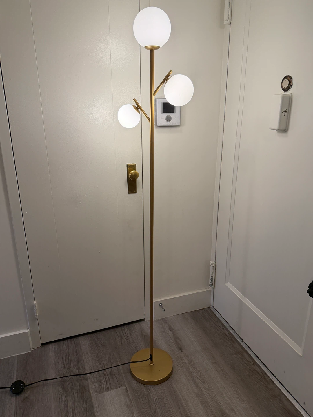 Modern Gold Floor Lamp with 3 White Globe Shades - photo 3