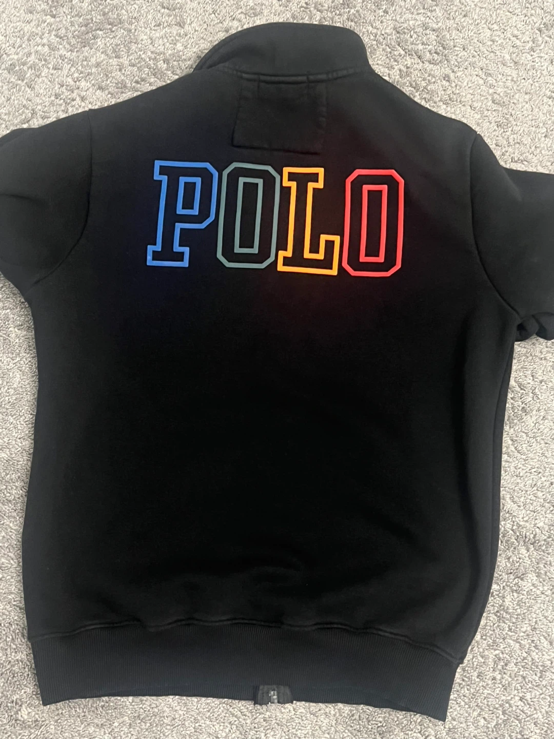 Ralph Lauren Black Full Zip Hoodie with Rainbow POLO Logo