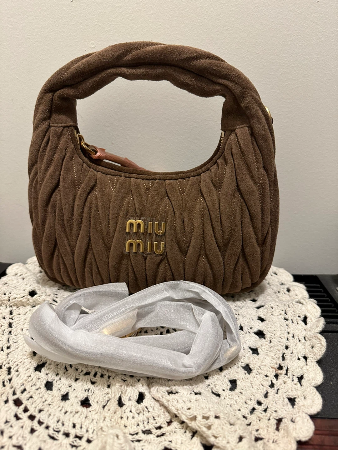 Miu Miu Ruched Suede Hobo Bag