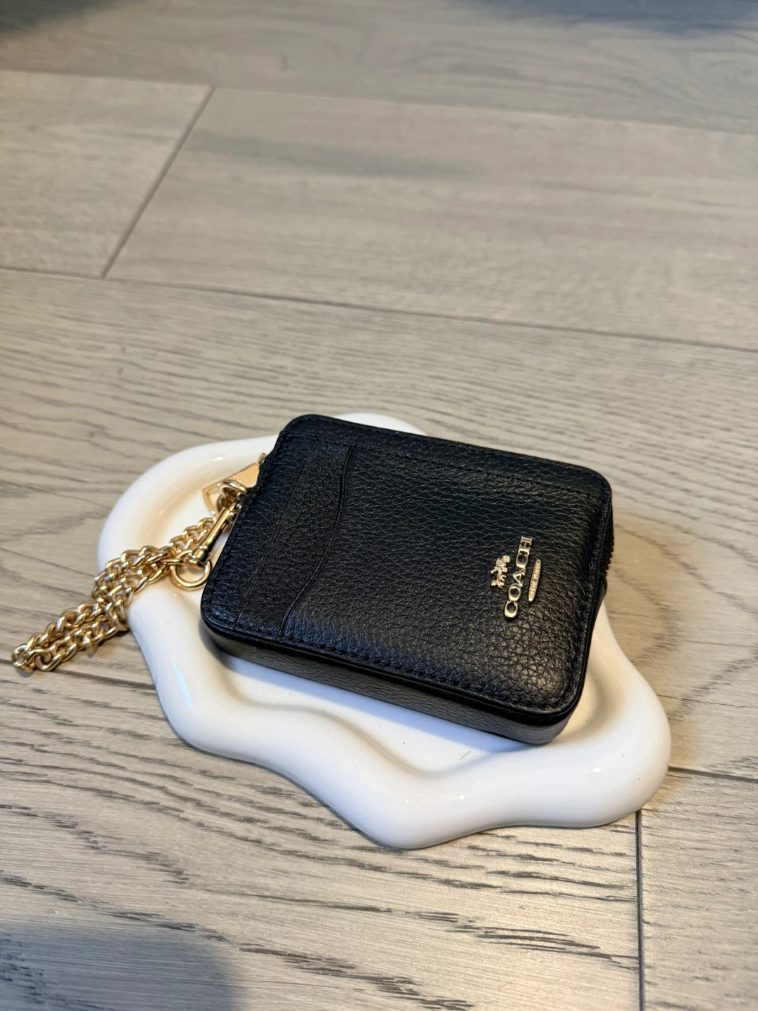 Coach Black Leather Card Holder with Chain