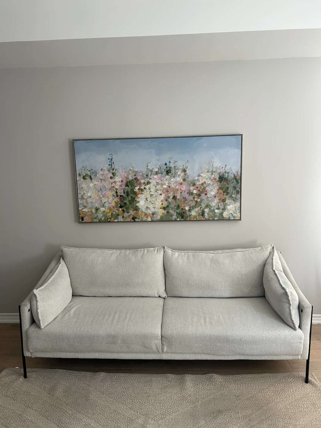 Oatmeal Fabric Sofa with Black Metal Legs - photo 4