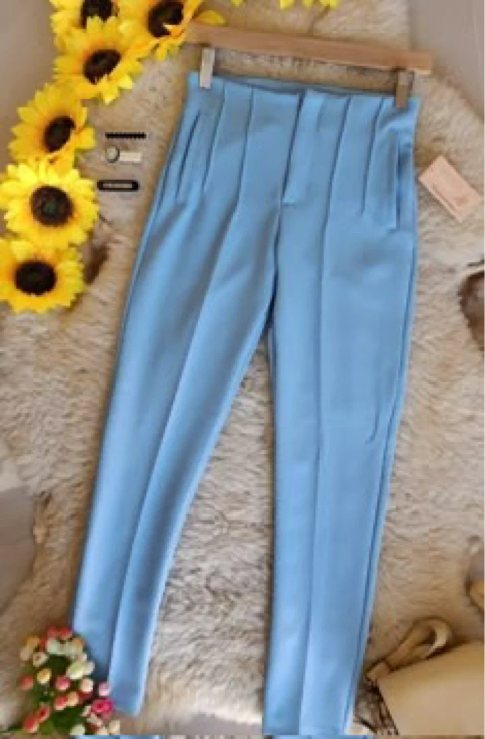 ZARA Light Blue High-Waisted Pleated Pants - photo 5