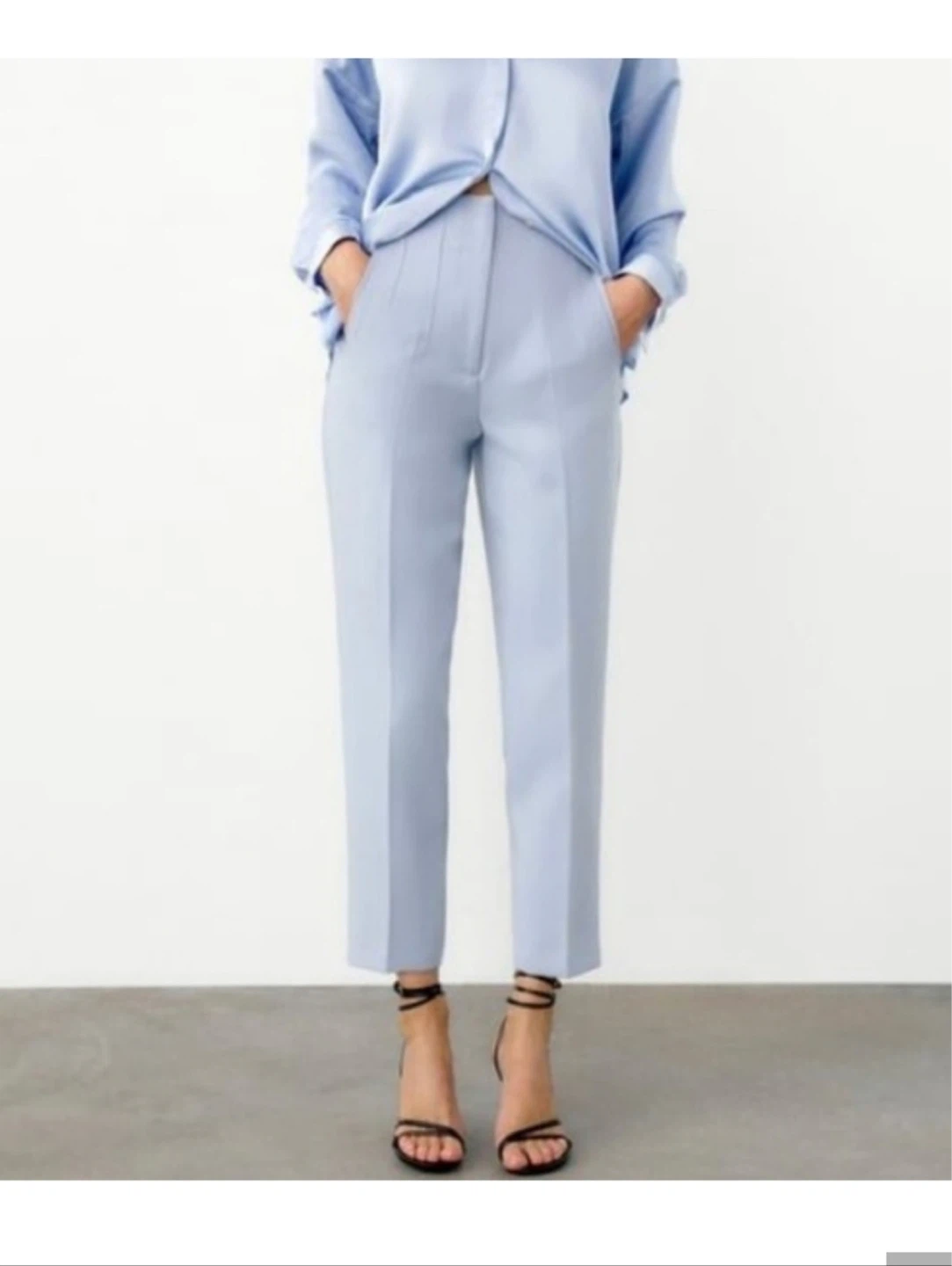 ZARA Light Blue High-Waisted Pleated Pants - photo 4