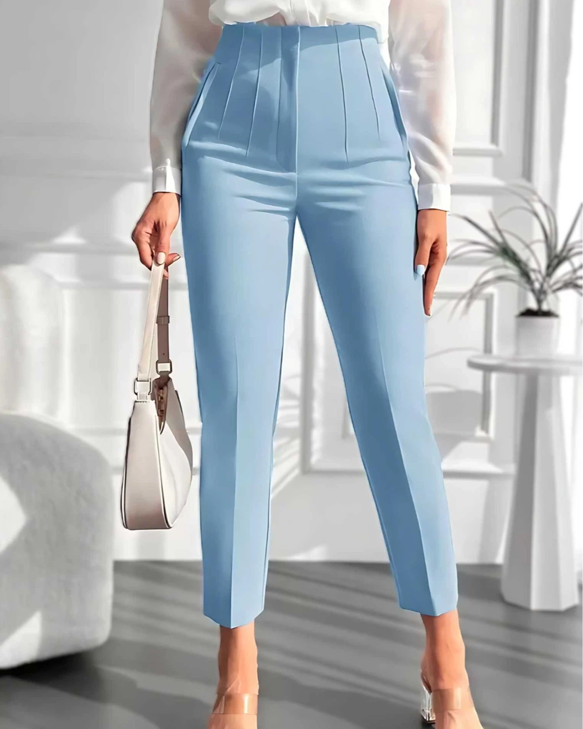 ZARA Light Blue High-Waisted Pleated Pants