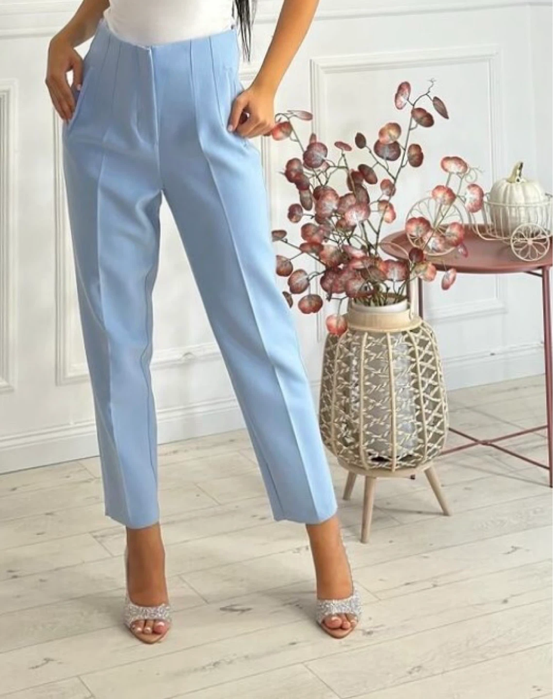 ZARA Light Blue High-Waisted Pleated Pants - photo 2