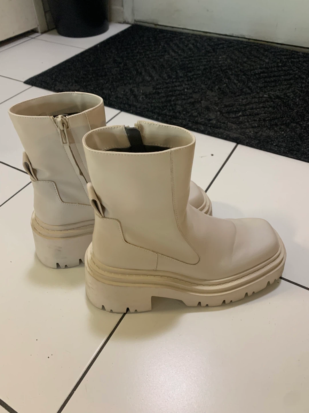 Cream Platform Ankle Boots