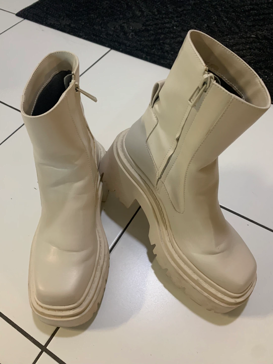 Cream Platform Ankle Boots - photo 3