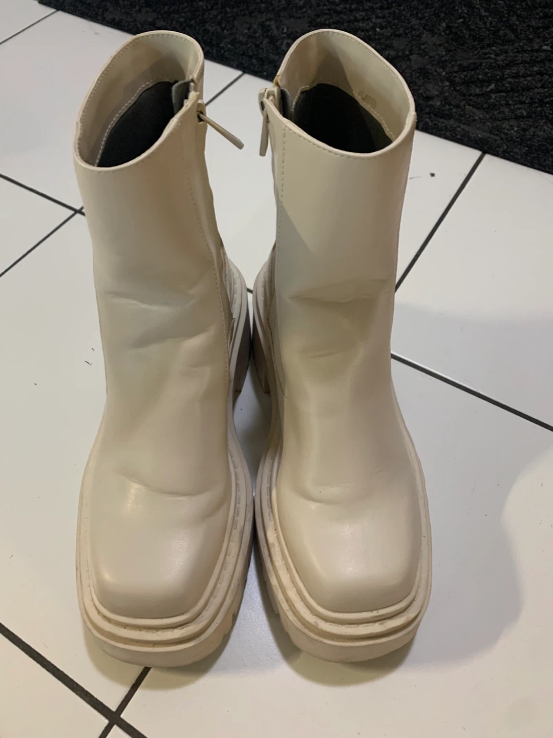 Cream Platform Ankle Boots - photo 4