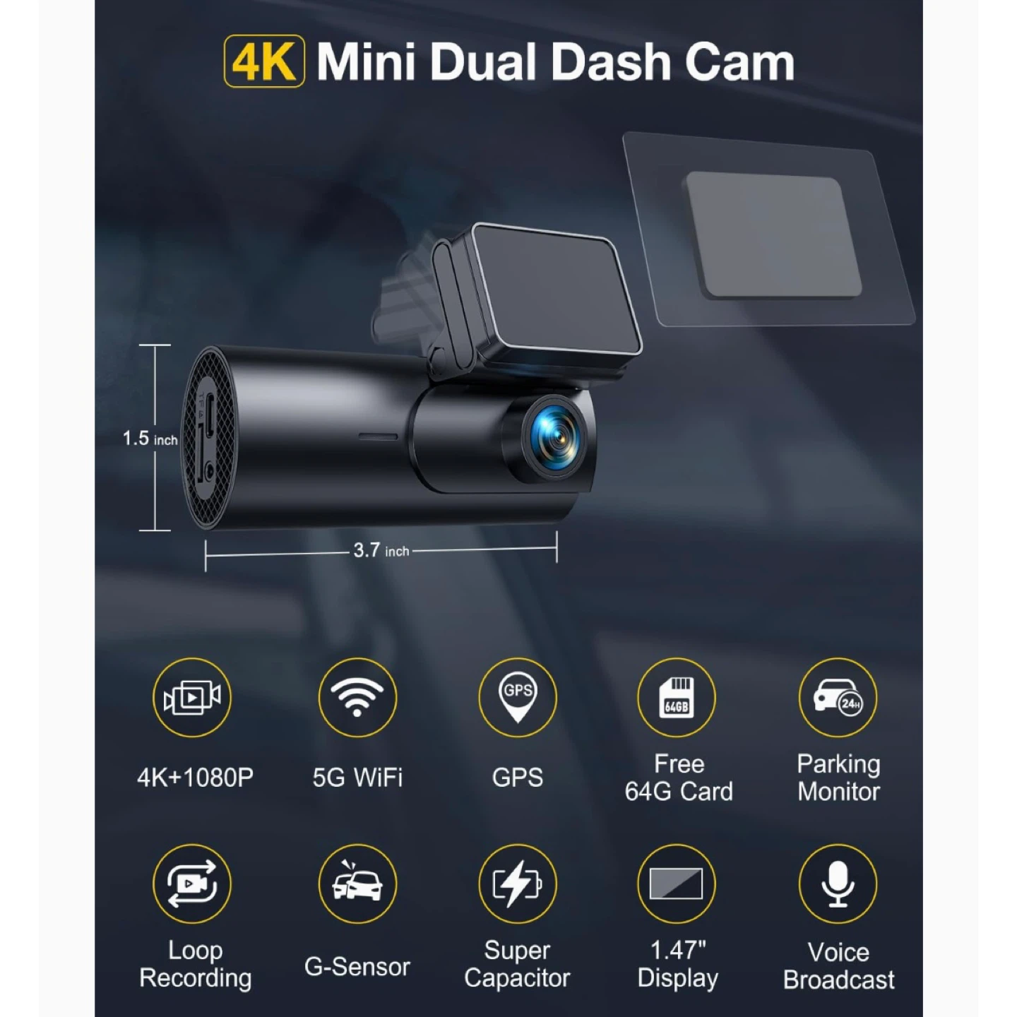 GKU D600 4K Mini Dual Dash Cam with GPS - photo 4