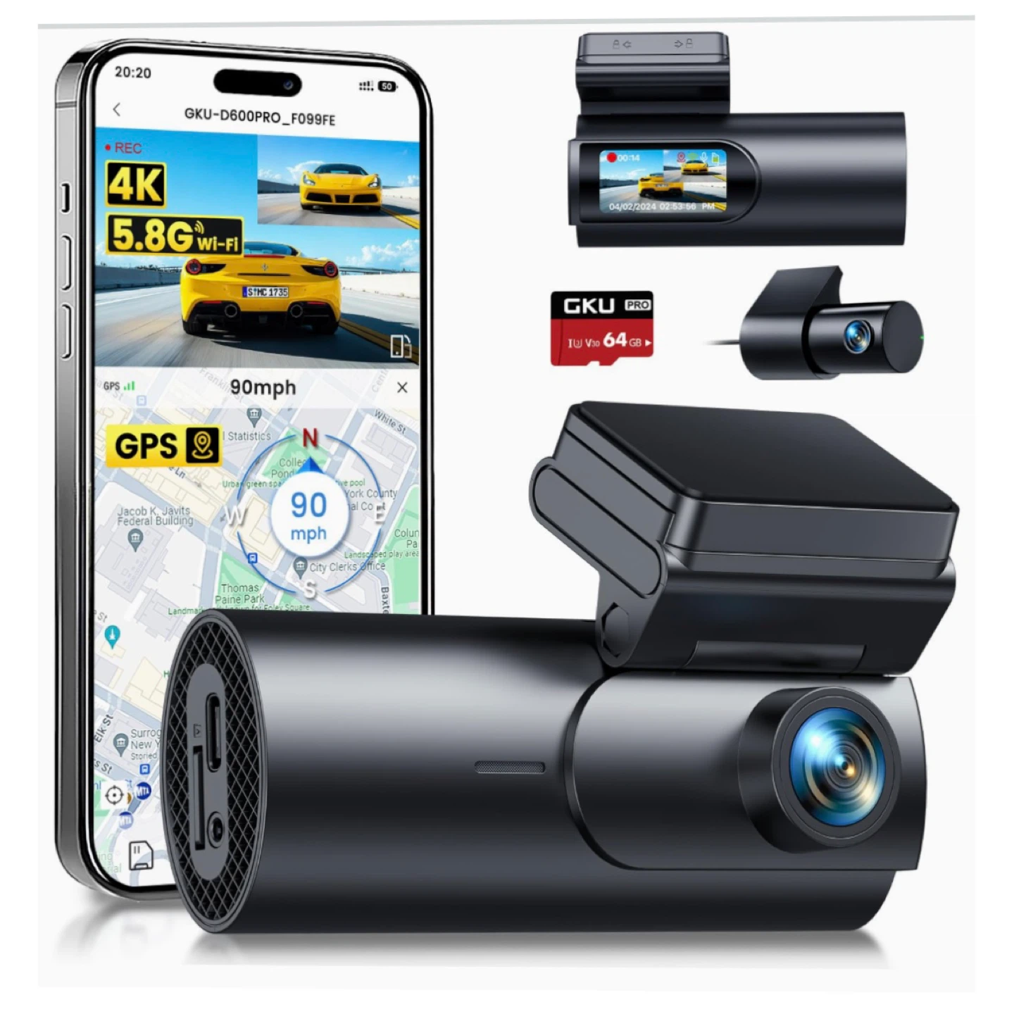 GKU D600 4K Mini Dual Dash Cam with GPS - photo 3
