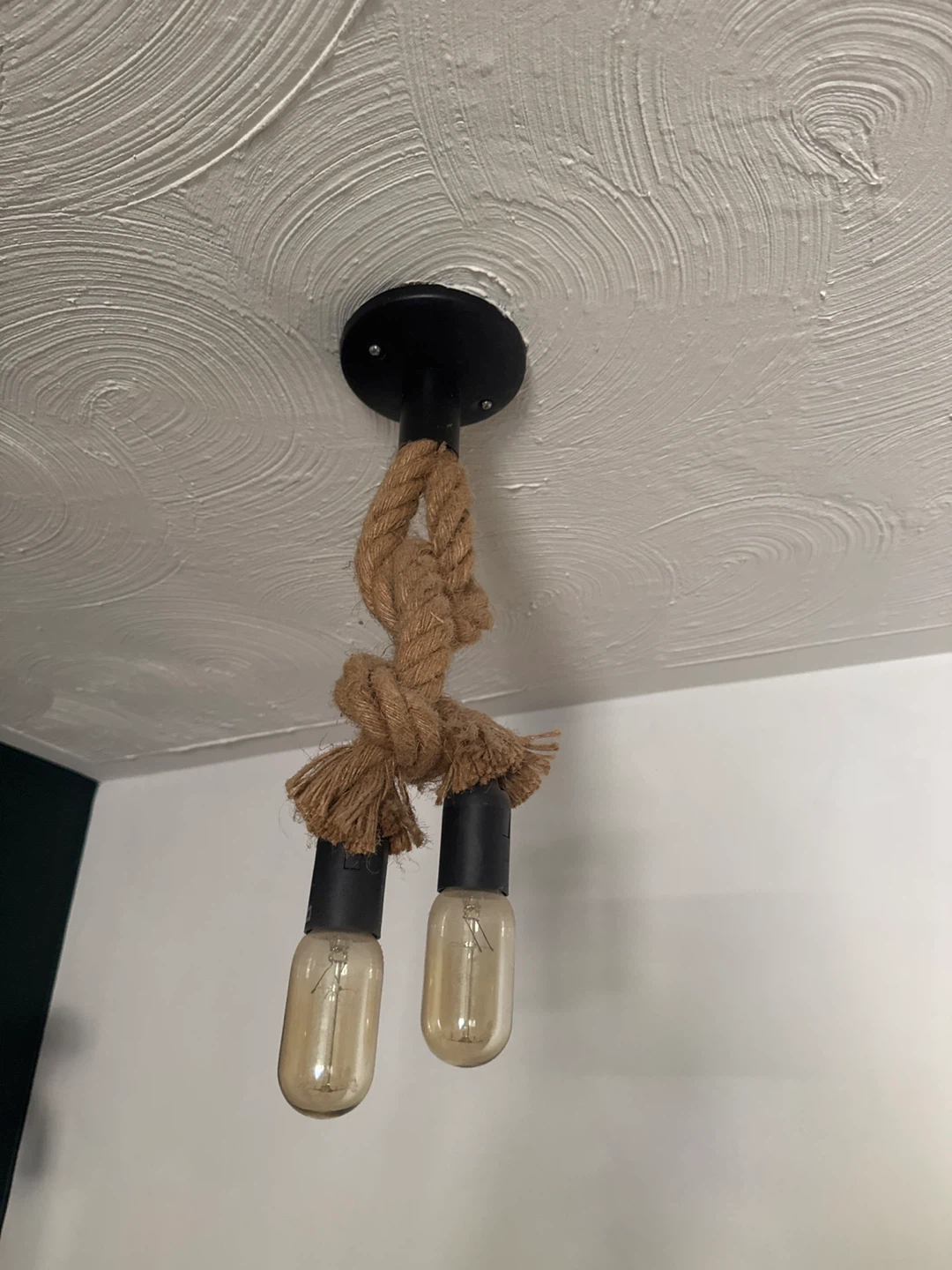 Rope Pendant Light Fixture with 2 Bulbs