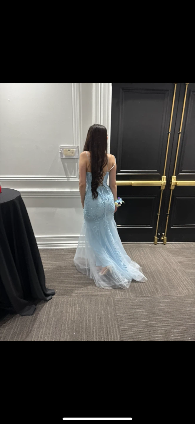 Light Blue Spaghetti Strap Mermaid Prom Dress - photo 2