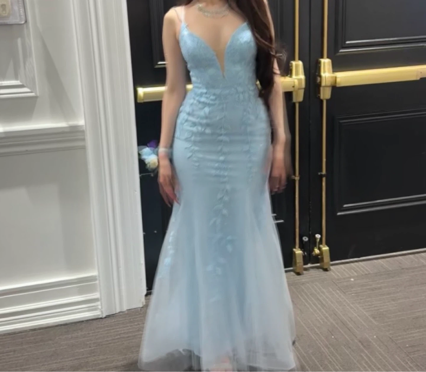 Light Blue Spaghetti Strap Mermaid Prom Dress