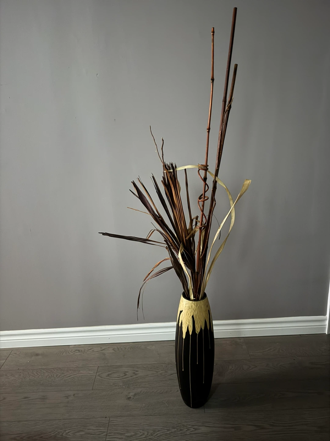 Decorative Wooden Vase with Dried Stems