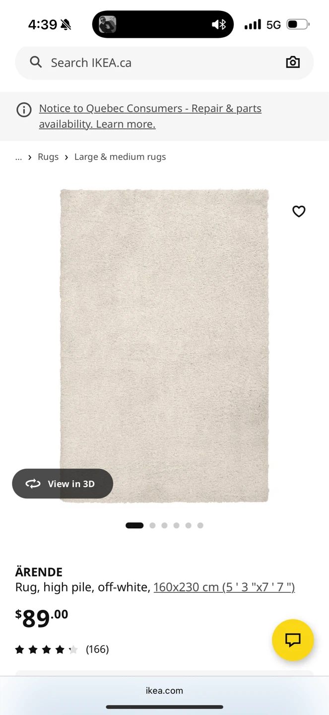 IKEA ÄRRENDE High Pile Rug - Off-White