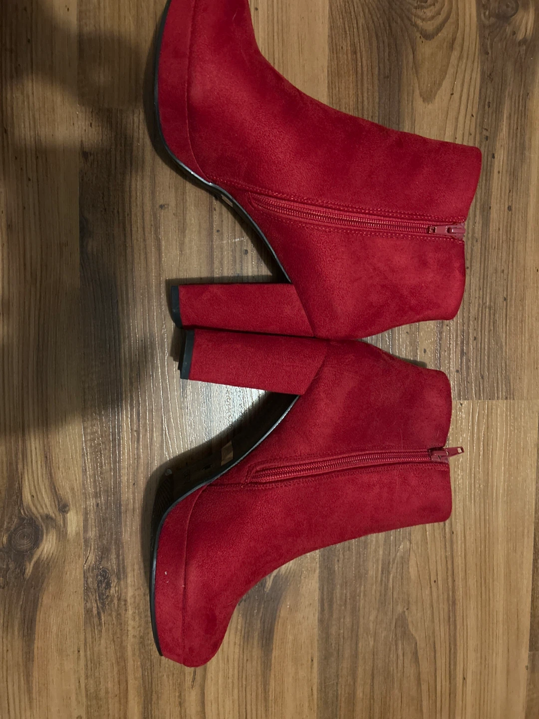 Red Faux Suede Heeled Ankle Boots - photo 2