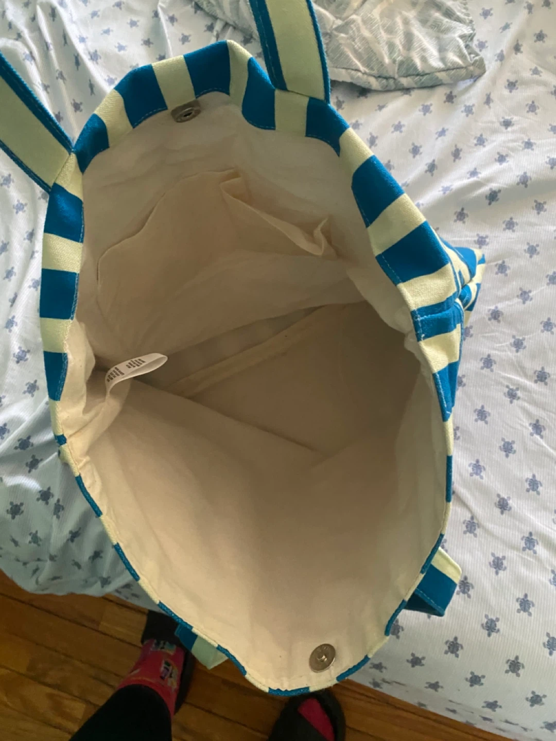 Blue and White Striped Tote Bag with Anchovy Print - photo 3