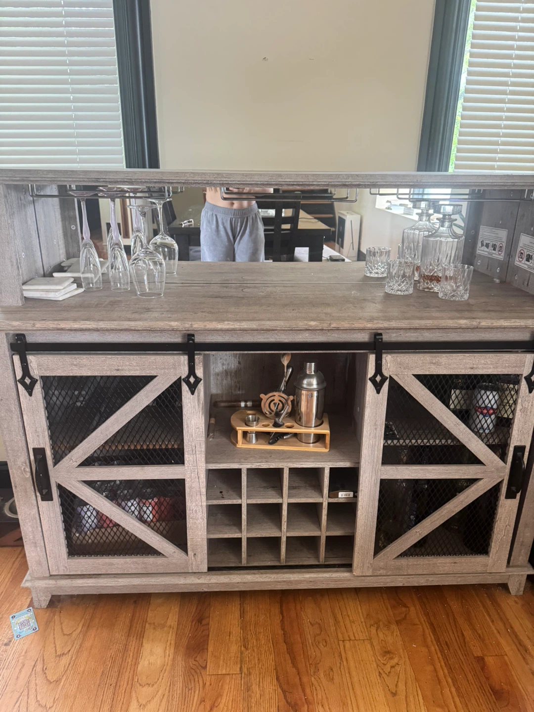 Rustic Farmhouse Style Bar Cabinet with Wine Rack