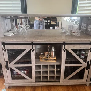 Rustic Farmhouse Style Bar Cabinet with Wine Rack