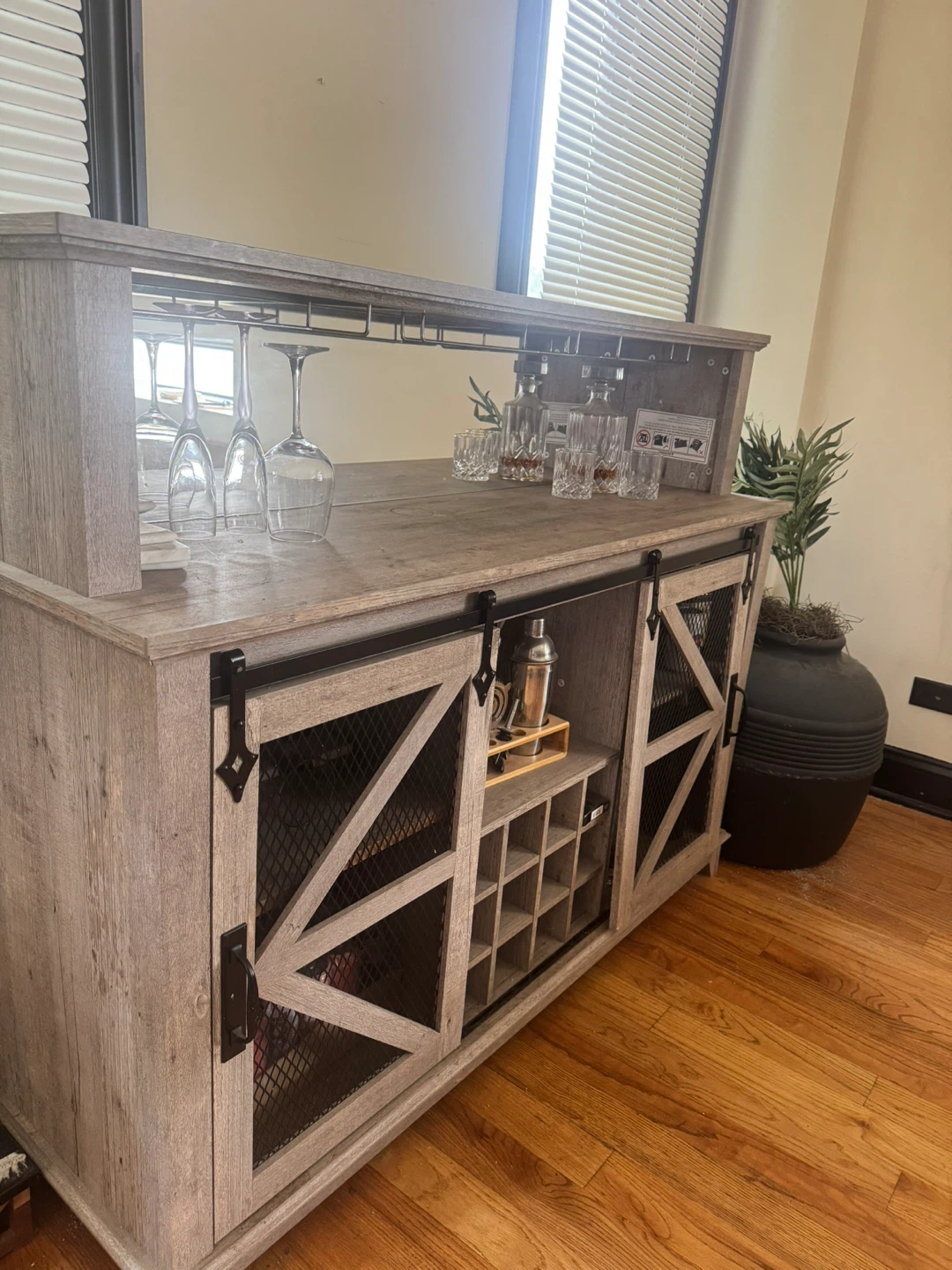 Rustic Farmhouse Style Bar Cabinet with Wine Rack - photo 3