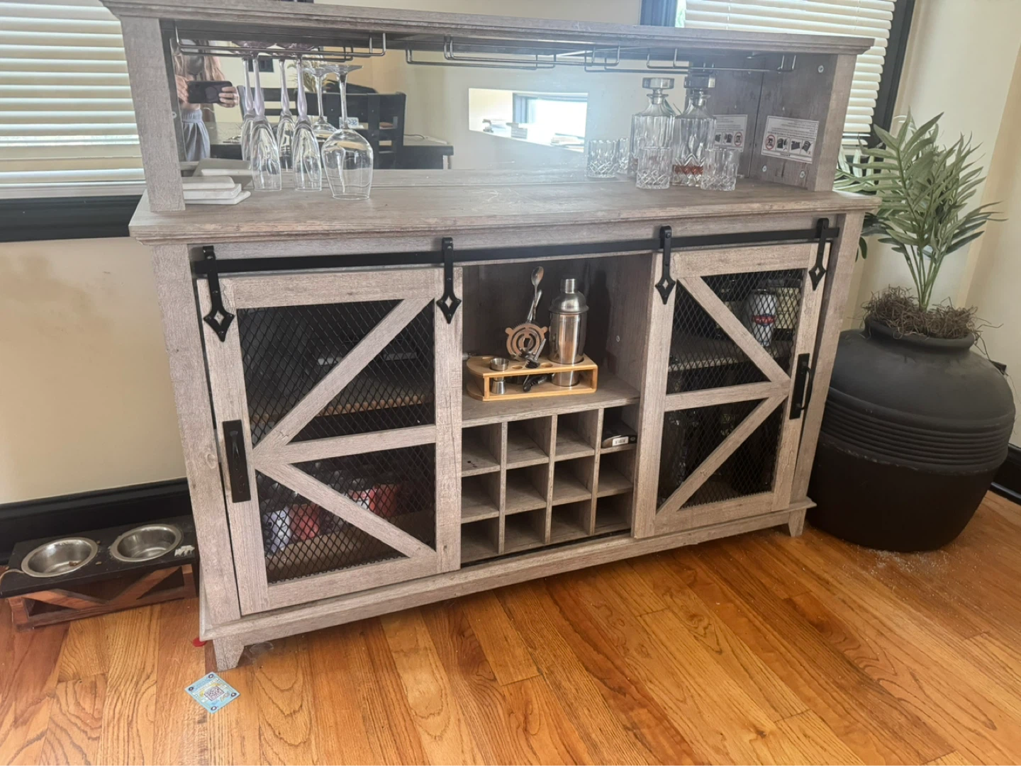 Rustic Farmhouse Style Bar Cabinet with Wine Rack - photo 5