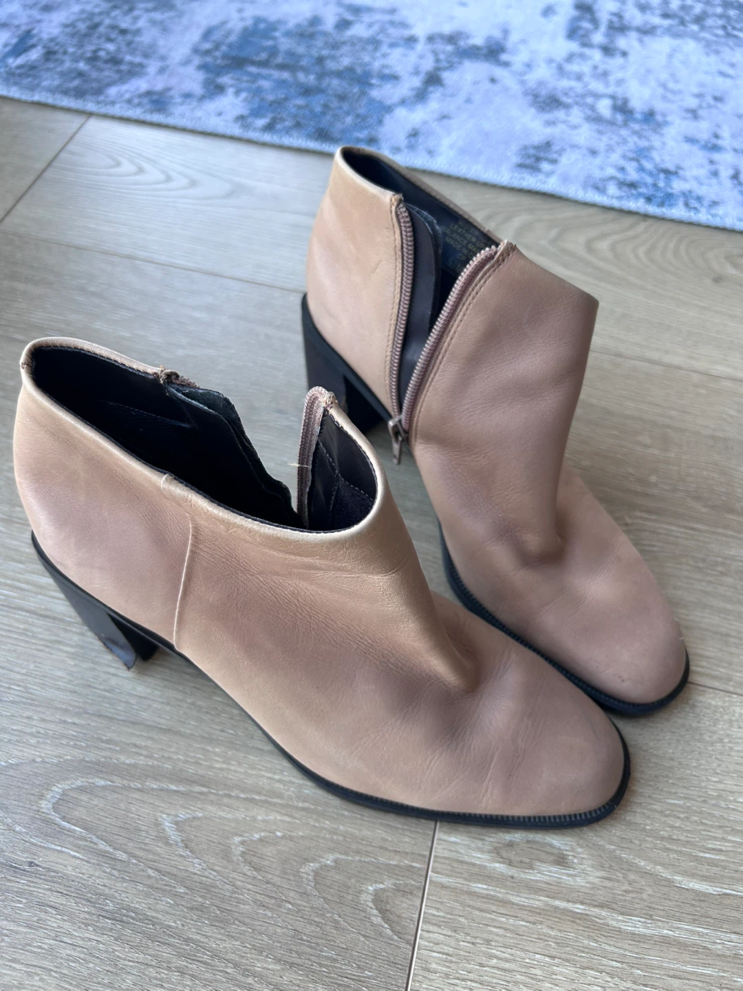 Tan Leather Ankle Boots with Zipper