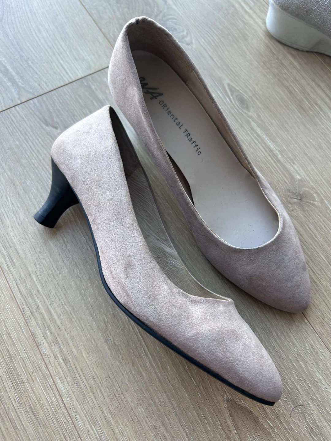 Beige Pink Suede Low Heel Pumps