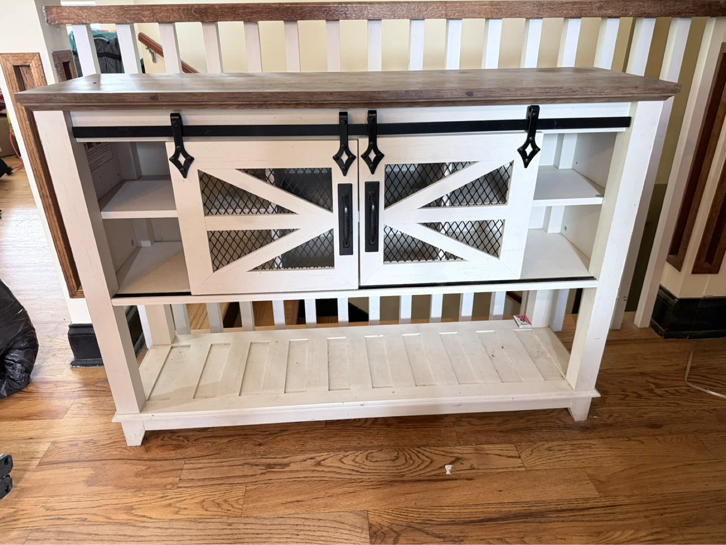 White and Wood Farmhouse Console Table with Barn Doors - photo 2
