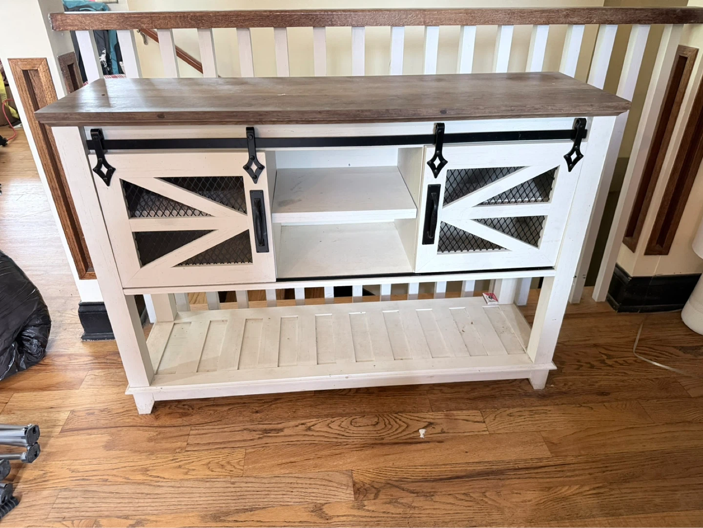 White and Wood Farmhouse Console Table with Barn Doors - photo 3