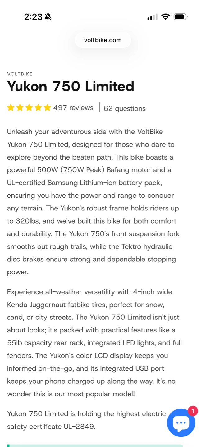 VOLTBIKE Yukon 750 Limited Electric Fat Bike - photo 2