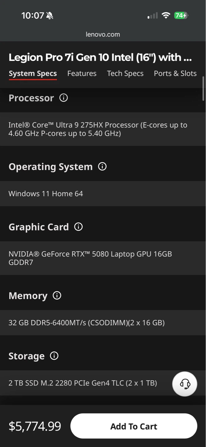 Lenovo Legion Pro 7i Gen 10 Intel (16") Gaming Laptop - photo 2