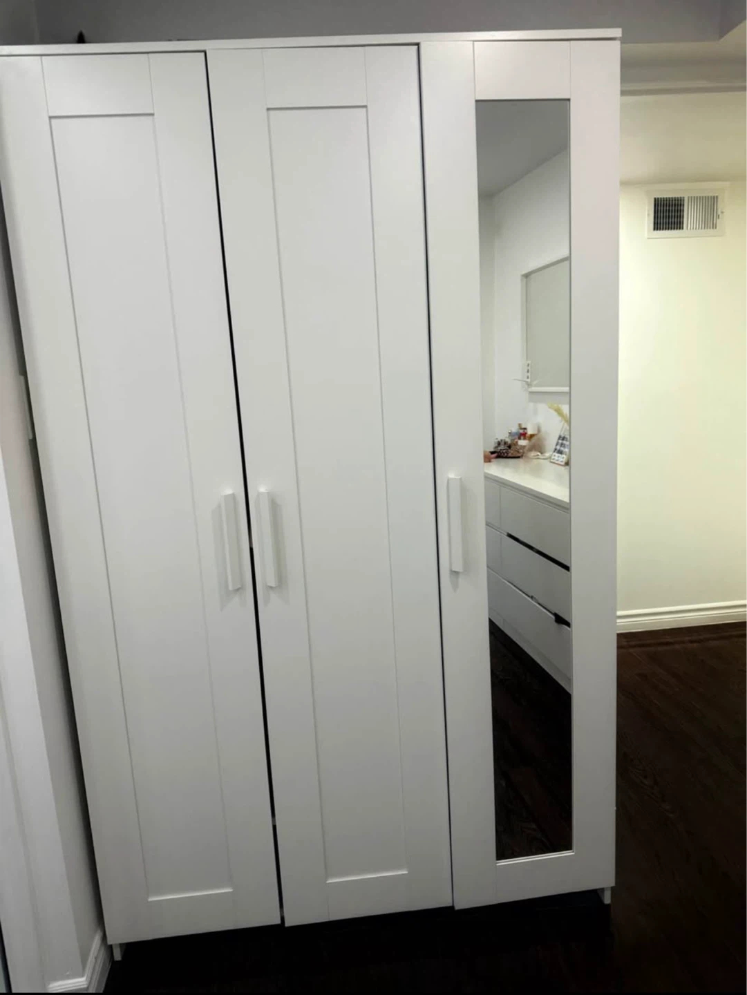 White 3-Door Wardrobe with Mirror