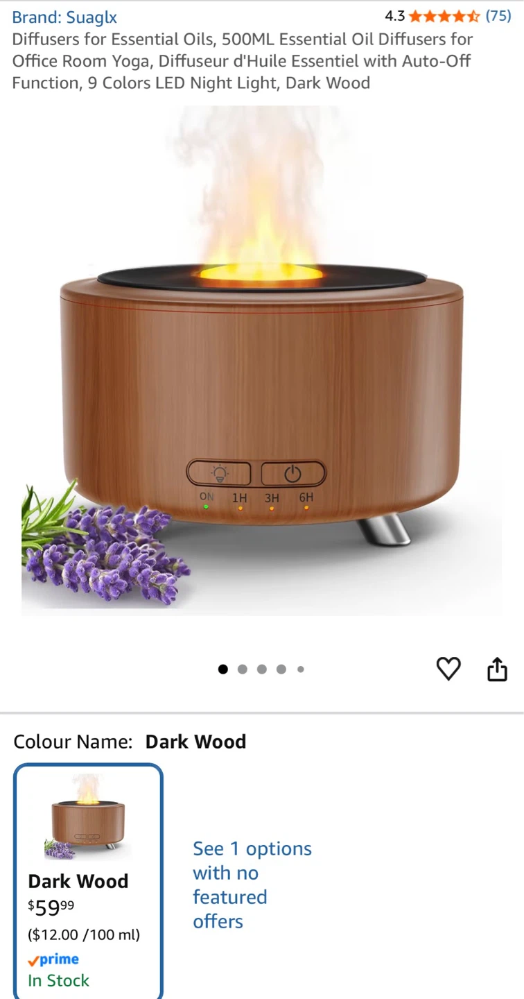 Suagix Flame Essential Oil Diffuser - Dark Wood - photo 2