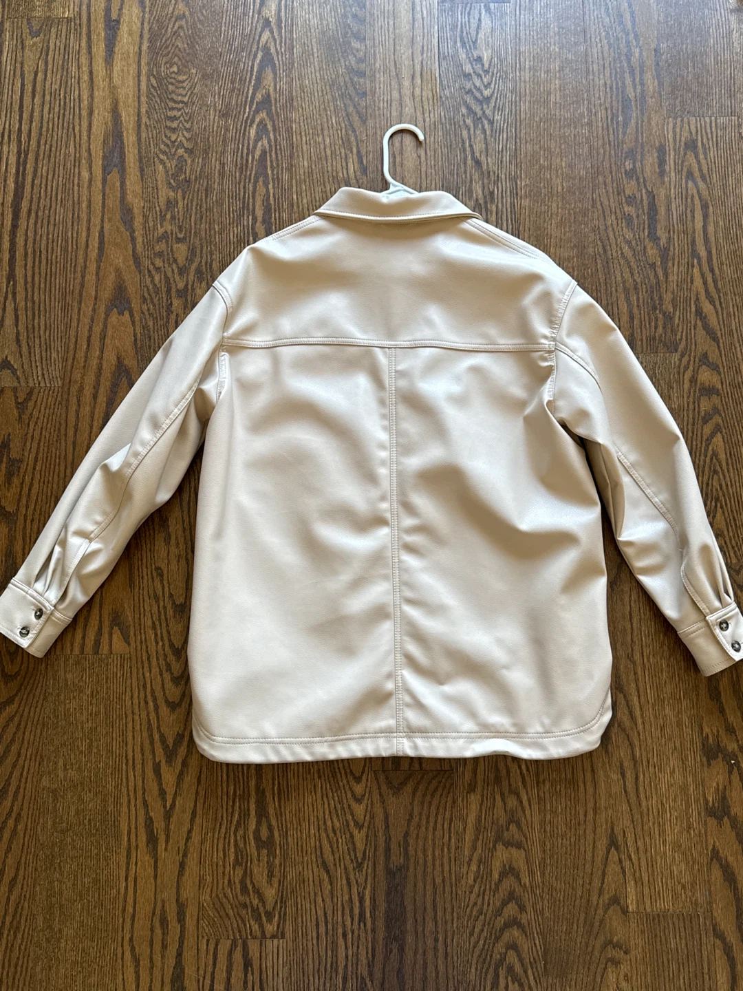 Faux Leather Shirt Jacket - Cream - photo 2
