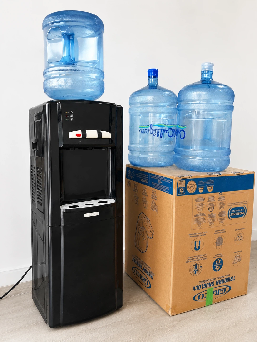 Black Water Dispenser with Water Jugs