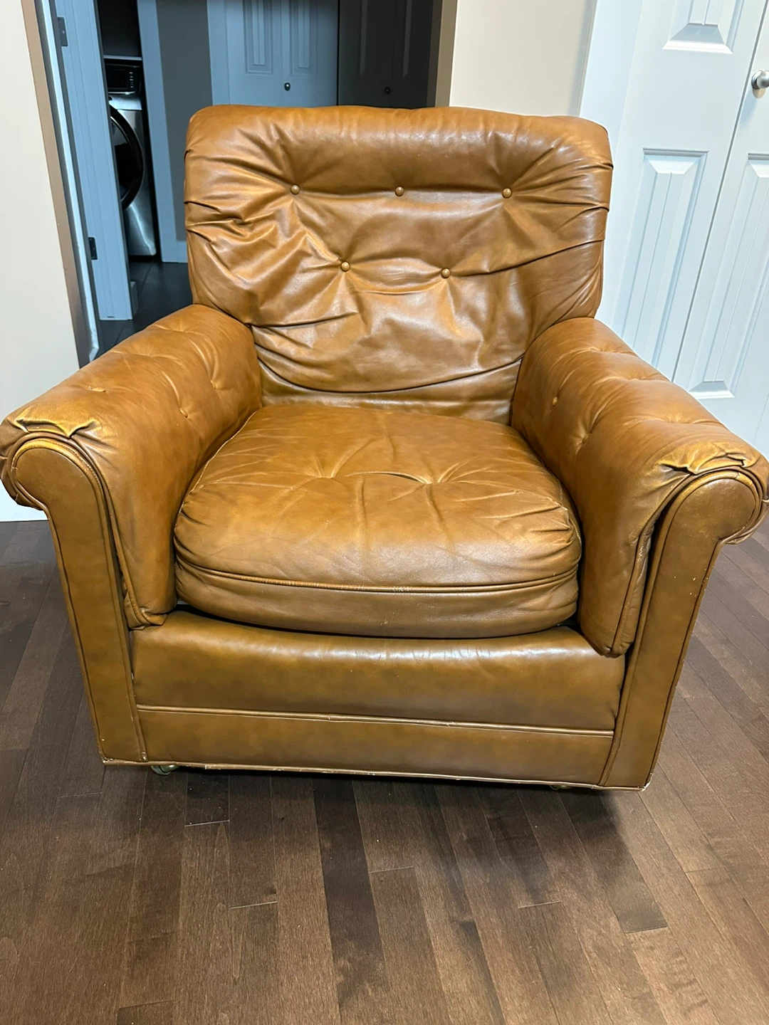 Tan Leather Armchair and Ottoman Set - photo 5