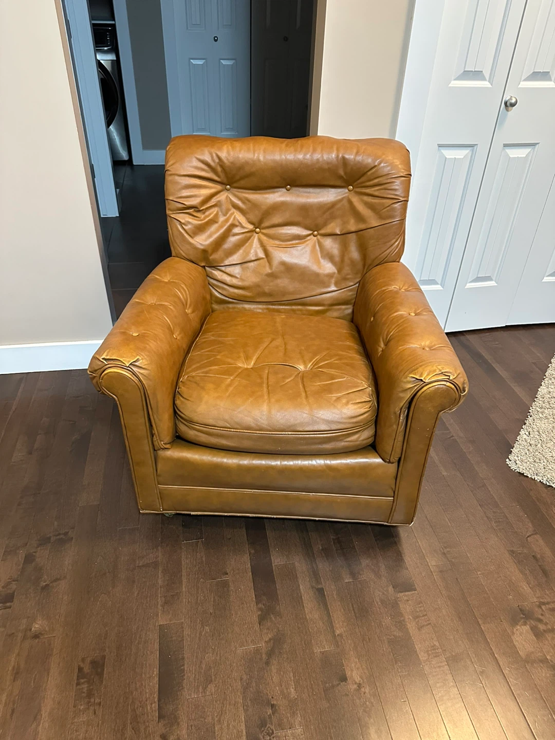 Tan Leather Armchair and Ottoman Set - photo 3